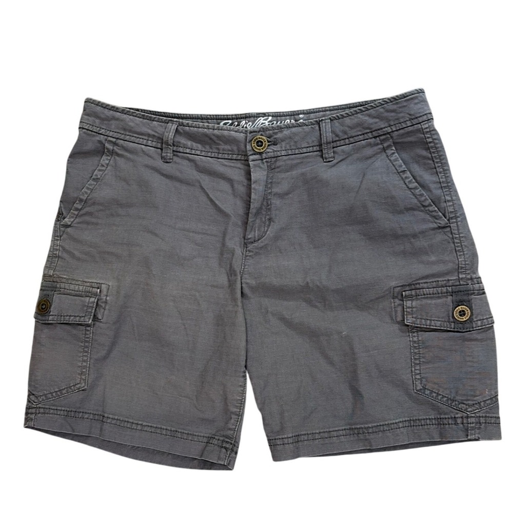 Eddie Bauer Women Ripstop Hiking Utility Cargo Shorts Gray Specially Dyed P8